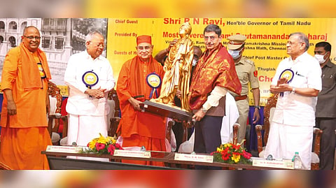 Governor RN Ravi inaugurating the Centenary celebrations of Ramakrishna Mission Students Home in Chennai on Sunday