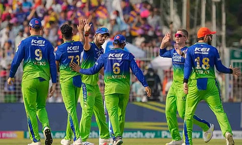 RCB players celebrates after the wicket of Phil Salt (PTI)&nbsp;