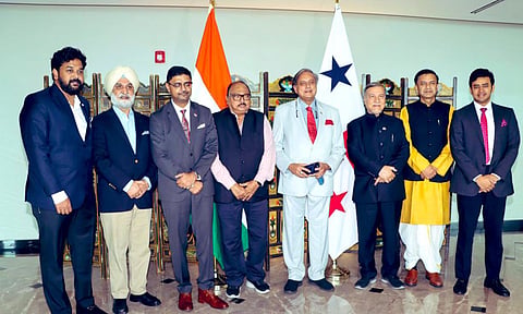 All-party Indian parliamentary delegation, led by Congress MP Shashi Tharoor, addresses the Indian community&nbsp;in&nbsp;Panama&nbsp;(PTI)